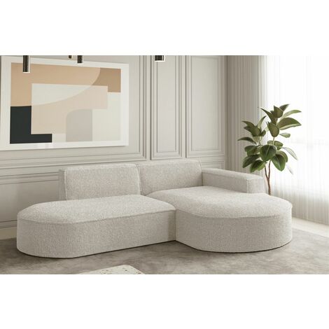 Ecksofa Designersofa PALMA XS in Stoff Ascot Beige Ottomane Rechts