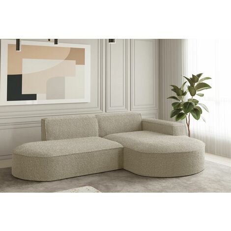 Ecksofa Designersofa PALMA XS in Stoff Ascot Champagne Ottomane Rechts