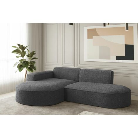 Ecksofa Designersofa PALMA XS in Stoff Ascot Graphitgrau Ottomane Links