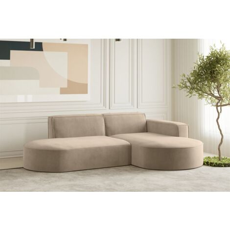 Ecksofa Designersofa PALMA XS in Stoff Noel Beige Ottomane Rechts