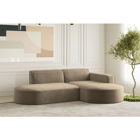 Ecksofa Designersofa PALMA XS in Stoff Noel Braun Ottomane Rechts