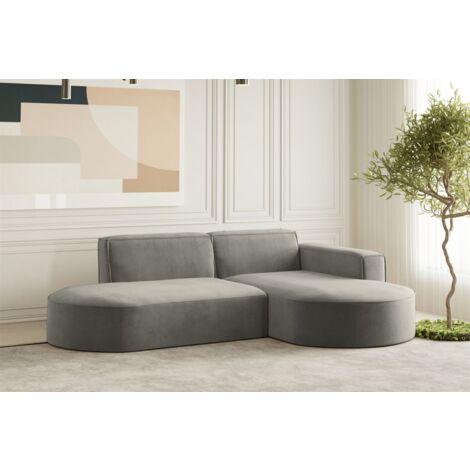 Ecksofa Designersofa PALMA XS in Stoff Noel Grau Ottomane Rechts