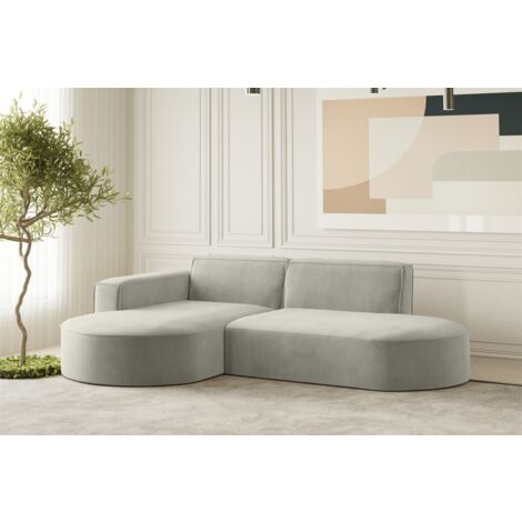 Ecksofa Designersofa PALMA XS in Stoff Noel Hellgrau Ottomane Links