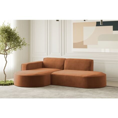 Ecksofa Designersofa PALMA XS in Stoff Noel Ziegelrot Ottomane Links