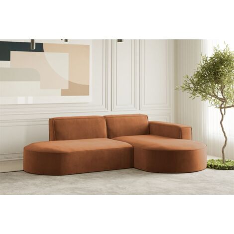 Ecksofa Designersofa PALMA XS in Stoff Noel Ziegelrot Ottomane Rechts