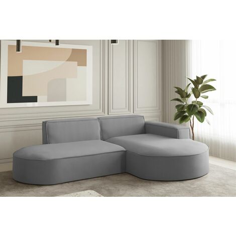 Ecksofa Designersofa PALMA XS in Stoff Opera Velvet Grau Ottomane Rechts