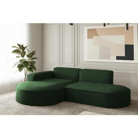 Ecksofa Designersofa PALMA XS in Stoff Opera Velvet Grün Ottomane Links