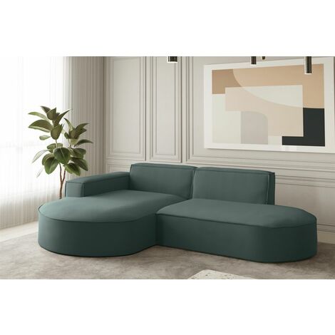 Ecksofa Designersofa PALMA XS in Stoff Opera Velvet Opalgrün Ottomane Links