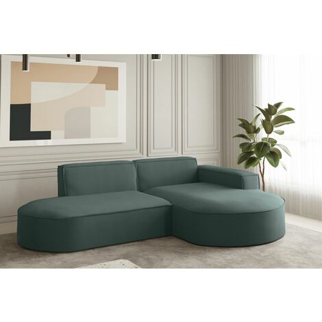 Ecksofa Designersofa PALMA XS in Stoff Opera Velvet Opalgrün Ottomane Rechts