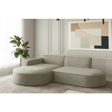 Ecksofa Designersofa PALMA XS in Stoff Opera Velvet Pearl Ottomane Links