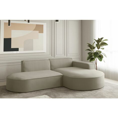 Ecksofa Designersofa PALMA XS in Stoff Opera Velvet Pearl Ottomane Rechts
