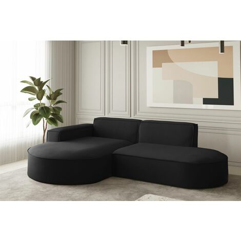Ecksofa Designersofa PALMA XS in Stoff Opera Velvet Schwarz Ottomane Links