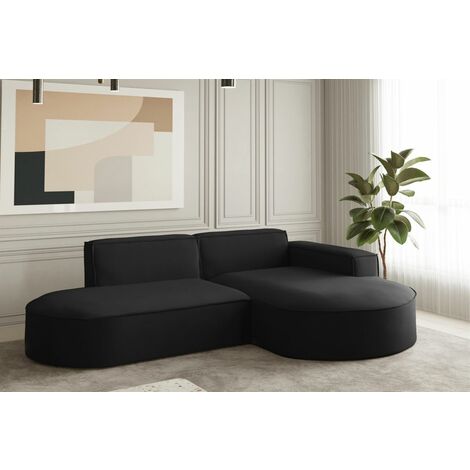 Ecksofa Designersofa PALMA XS in Stoff Opera Velvet Schwarz Ottomane Rechts