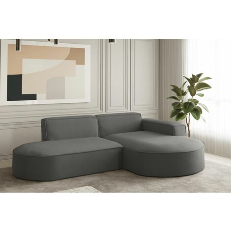 Ecksofa Designersofa PALMA XS in Stoff Opera Velvet Steel Ottomane Rechts