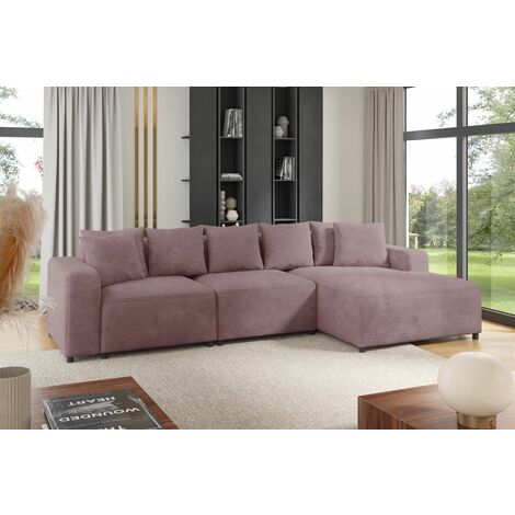 Ecksofa Designersofa Sofa MEGAN in Stoff Poso Altrosa Ottomane Rechts