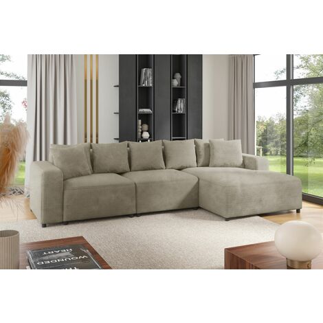 Ecksofa Designersofa Sofa MEGAN in Stoff Poso Beige Ottomane Rechts