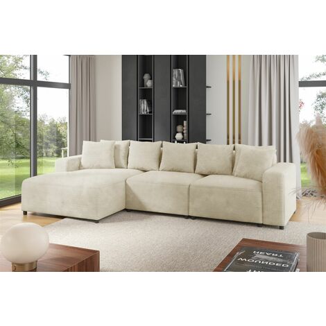 Ecksofa Designersofa Sofa MEGAN in Stoff Poso Creme Ottomane Links