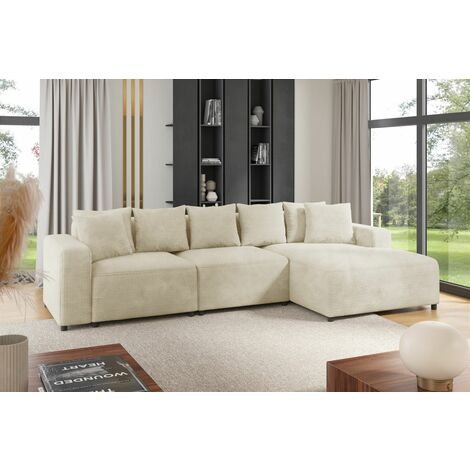 Ecksofa Designersofa Sofa MEGAN in Stoff Poso Creme Ottomane Rechts