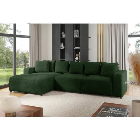 Ecksofa Designersofa Sofa MEGAN in Stoff Poso Dunkelgrün Ottomane Links