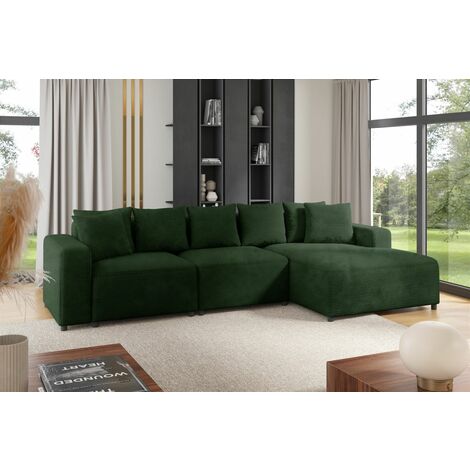 Ecksofa Designersofa Sofa MEGAN in Stoff Poso Dunkelgrün Ottomane Rechts