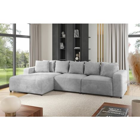 Ecksofa Designersofa Sofa MEGAN in Stoff Poso Hellgrau Ottomane Links