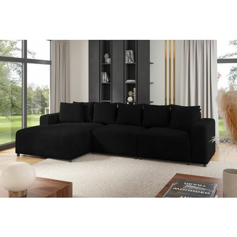 Ecksofa Designersofa Sofa MEGAN in Stoff Poso Schwarz Ottomane Links