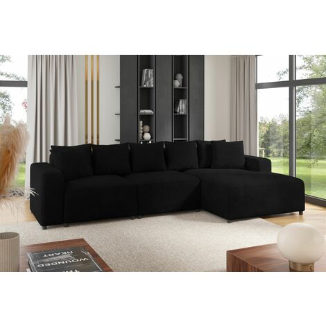 Ecksofa Designersofa Sofa MEGAN in Stoff Poso Schwarz Ottomane Rechts