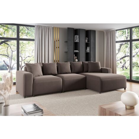 Ecksofa Designersofa Sofa MEGAN in Stoff Salvador Braun Ottomane Rechts