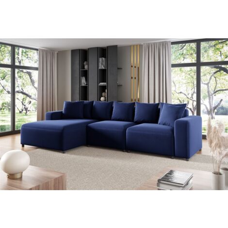 Ecksofa Designersofa Sofa MEGAN in Stoff Salvador Dunkelblau Ottomane Links