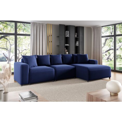 Ecksofa Designersofa Sofa MEGAN in Stoff Salvador Dunkelblau Ottomane Rechts