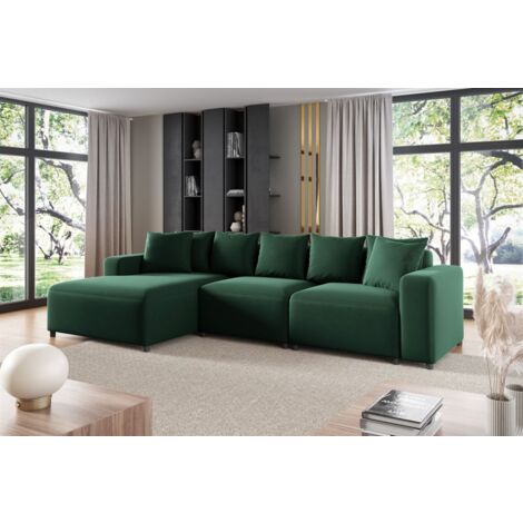 Ecksofa Designersofa Sofa MEGAN in Stoff Salvador Dunkelgrün Ottomane Links