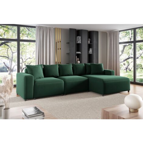 Ecksofa Designersofa Sofa MEGAN in Stoff Salvador Dunkelgrün Ottomane Rechts