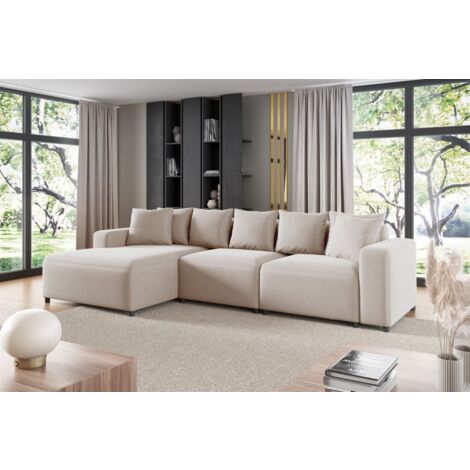 Ecksofa Designersofa Sofa MEGAN in Stoff Salvador Hellbeige Ottomane Links