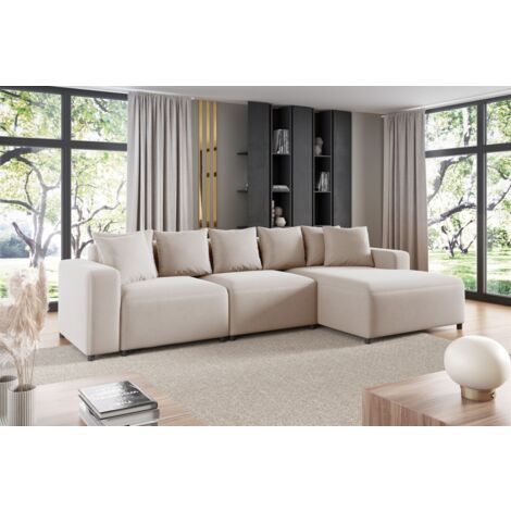 Ecksofa Designersofa Sofa MEGAN in Stoff Salvador Hellbeige Ottomane Rechts