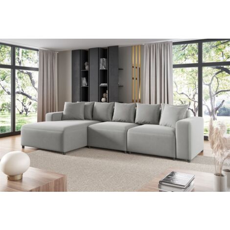 Ecksofa Designersofa Sofa MEGAN in Stoff Salvador Hellgrau Ottomane Links