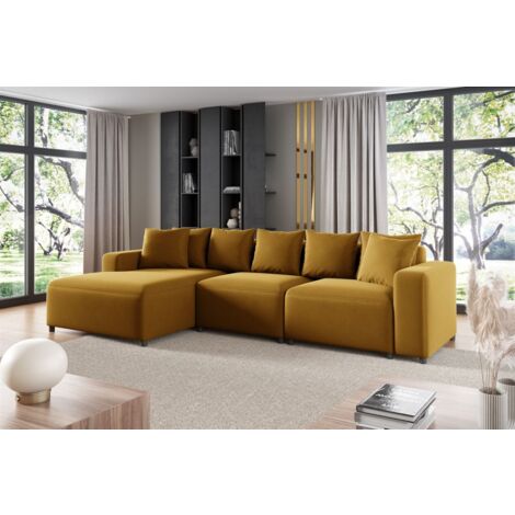 Ecksofa Designersofa Sofa MEGAN in Stoff Salvador Honiggelb Ottomane Links