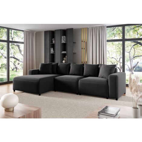 Ecksofa Designersofa Sofa MEGAN in Stoff Salvador Schwarz Ottomane Links