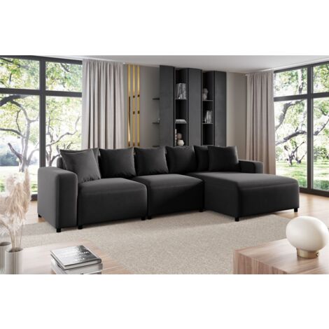 Ecksofa Designersofa Sofa MEGAN in Stoff Salvador Schwarz Ottomane Rechts