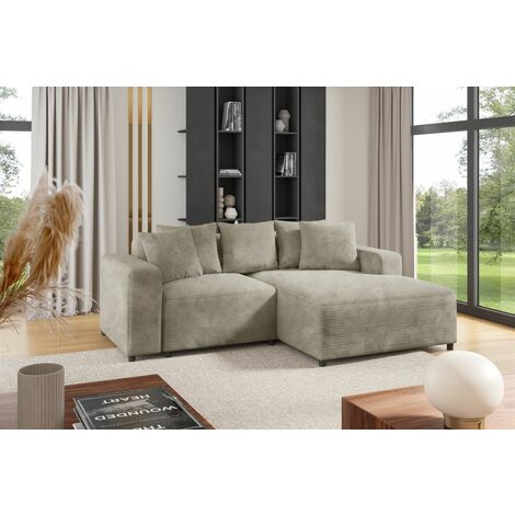 Ecksofa Designersofa Sofa MEGAN XS in Stoff Poso Beige Ottomane Rechts