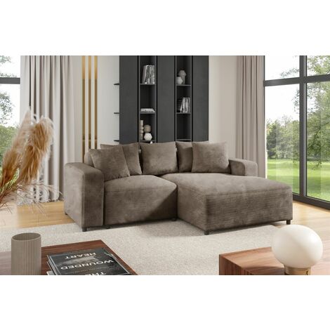 Ecksofa Designersofa Sofa MEGAN XS in Stoff Poso Cappuccino Ottomane Rechts
