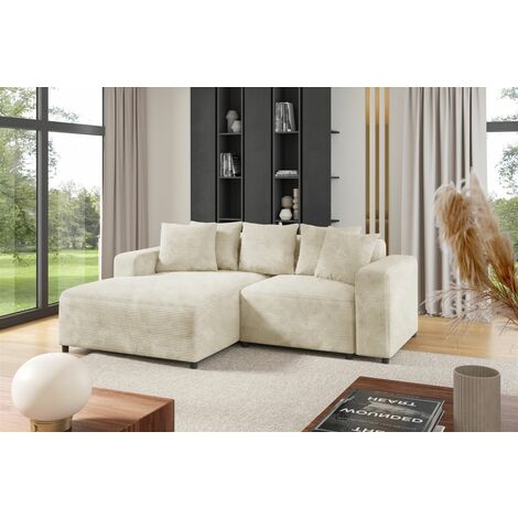 Ecksofa Designersofa Sofa MEGAN XS in Stoff Poso Creme Ottomane Links