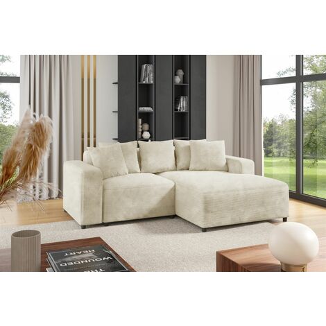 Ecksofa Designersofa Sofa MEGAN XS in Stoff Poso Creme Ottomane Rechts