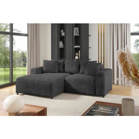Ecksofa Designersofa Sofa MEGAN XS in Stoff Poso Dunkelgrau Ottomane Links