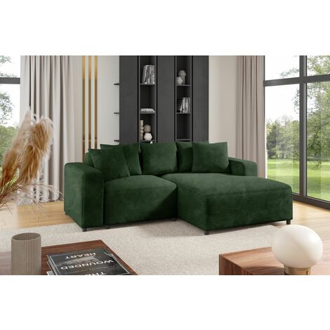 Ecksofa Designersofa Sofa MEGAN XS in Stoff Poso Dunkelgrün Ottomane Rechts