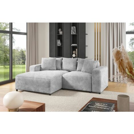 Ecksofa Designersofa Sofa MEGAN XS in Stoff Poso Hellgrau Ottomane Links