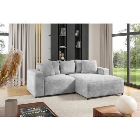 Ecksofa Designersofa Sofa MEGAN XS in Stoff Poso Hellgrau Ottomane Rechts