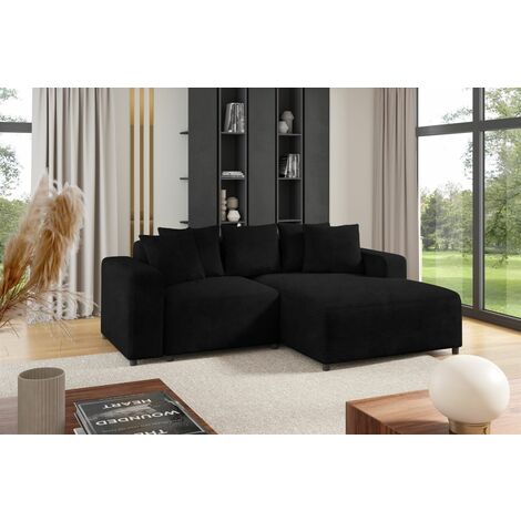 Ecksofa Designersofa Sofa MEGAN XS in Stoff Poso Schwarz Ottomane Rechts
