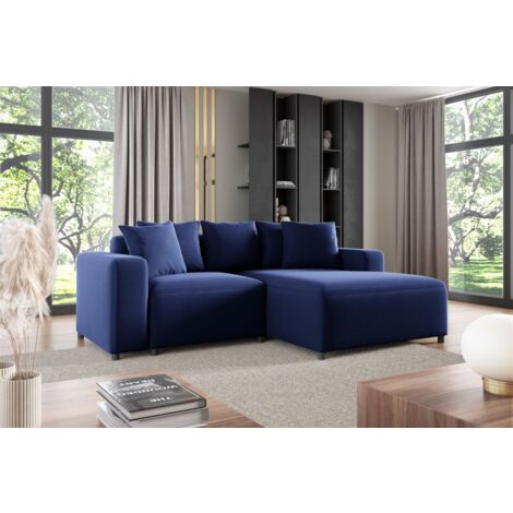 Ecksofa Designersofa Sofa MEGAN XS in Stoff Salvador Dunkelblau Ottomane Rechts