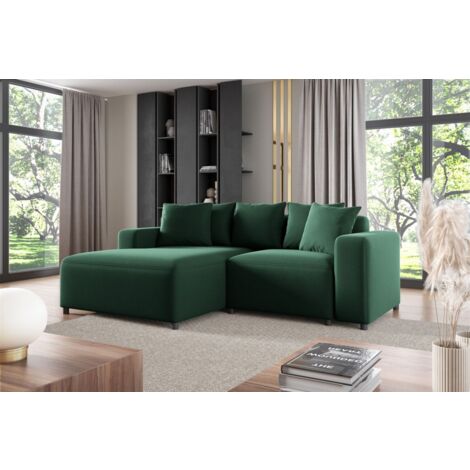 Ecksofa Designersofa Sofa MEGAN XS in Stoff Salvador Dunkelgrün Ottomane Links