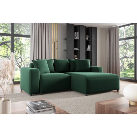 Ecksofa Designersofa Sofa MEGAN XS in Stoff Salvador Dunkelgrün Ottomane Rechts